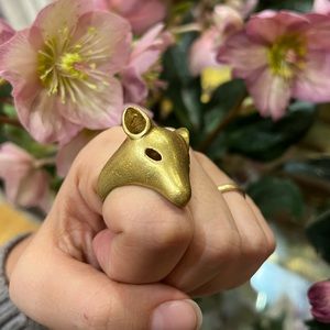 Brass Large Fox Ring Unisex Ring Size 9.5